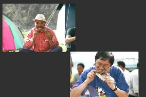 モンゴル人の食事風景